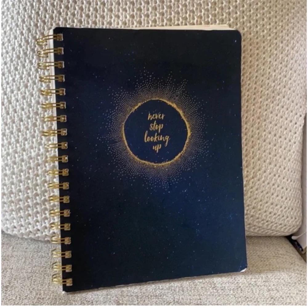 🪞 NEW never stop looking up logo spiral galaxy stars notebook